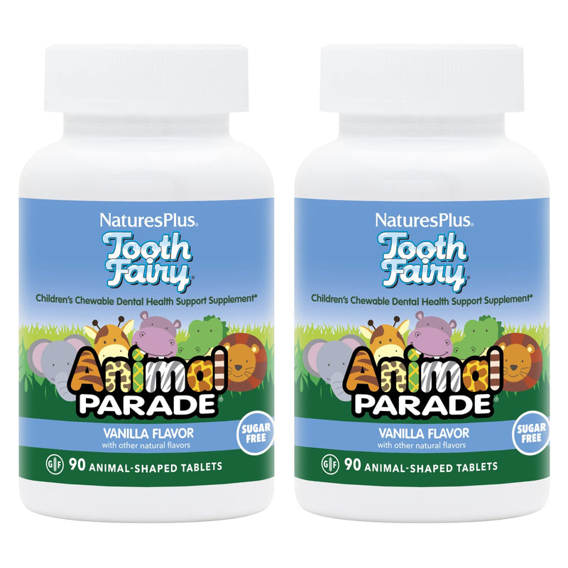 [Australia] - Natures Plus Animal Parade Tooth Fairy Children's Chewables - Natural Vanilla Flavor - 90 Animal-Shaped Tablets, Pack of 2 - Dental Health Supplement - Vegetarian, Gluten Free - 90 Total Servings 