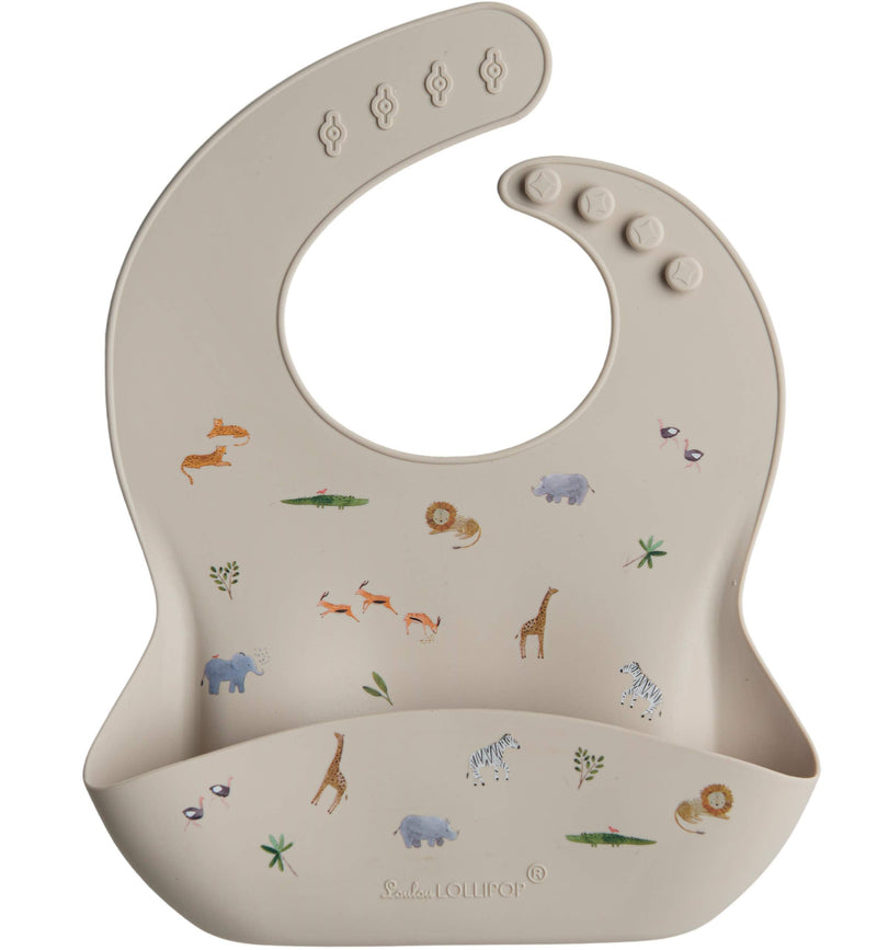 [Australia] - Loulou Lollipop Soft, Waterproof Silicone Feeding Bib for Babies and Toddlers Safari Jungle 