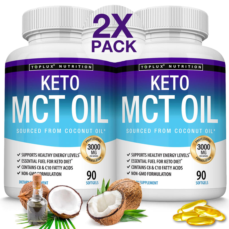 [Australia] - Toplux Keto MCT Oil Capsules - 3000mg Natural Pure Coconut Oil Extract Pills, Source of Energy, Easy to Digest for Men Women, 90 Softgels, Supplement Two 
