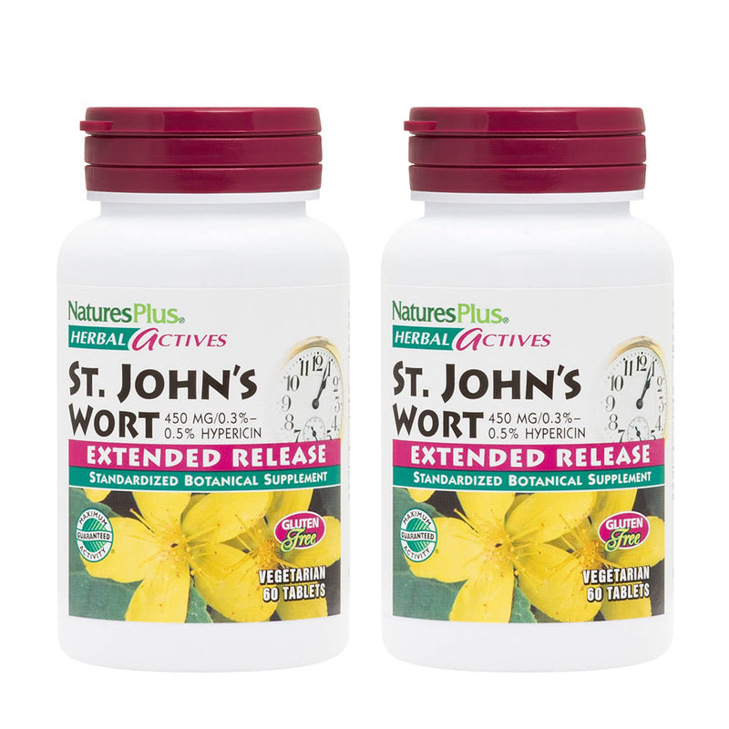 [Australia] - Natures Plus Herbal Actives St. John’s Wort Extended Release - 60 Tablets, Pack of 2 - Supports a Healthy Mood & Positive Outlook - Vegetarian, Gluten Free - 120 Total Servings 