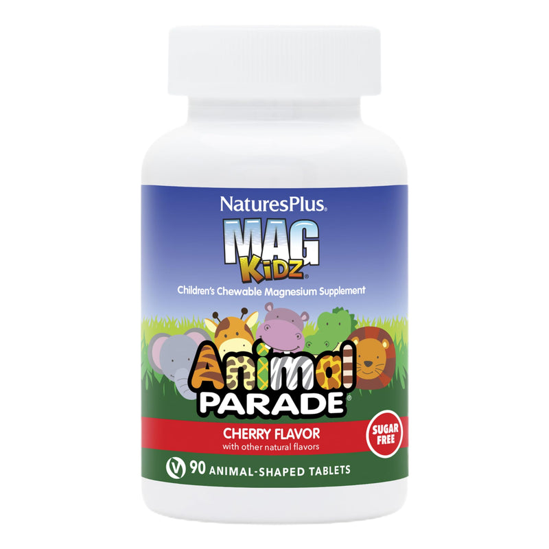 NaturesPlus Animal Parade MagKidz, Natural Cherry Flavor - 90 Animal-Shaped, Chewable Tablets - Pack of 3 - Bone & Muscle Health Support - Non-GMO, Vegan, Gluten Free, Sugar Free - 135 Total Servings 90 Count (Pack of 3)