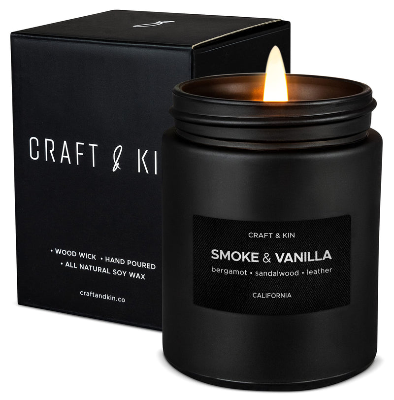 [Australia] - Craft & Kin Smoke & Vanilla Candle | Scented Candles for Men | Masculine Candle | Soy Candle | Scented Candle for Home Scented | Black Candles | Long Lasting Candles with 45 Hour Burn Time 7.6oz Black Jar - 7.6oz 