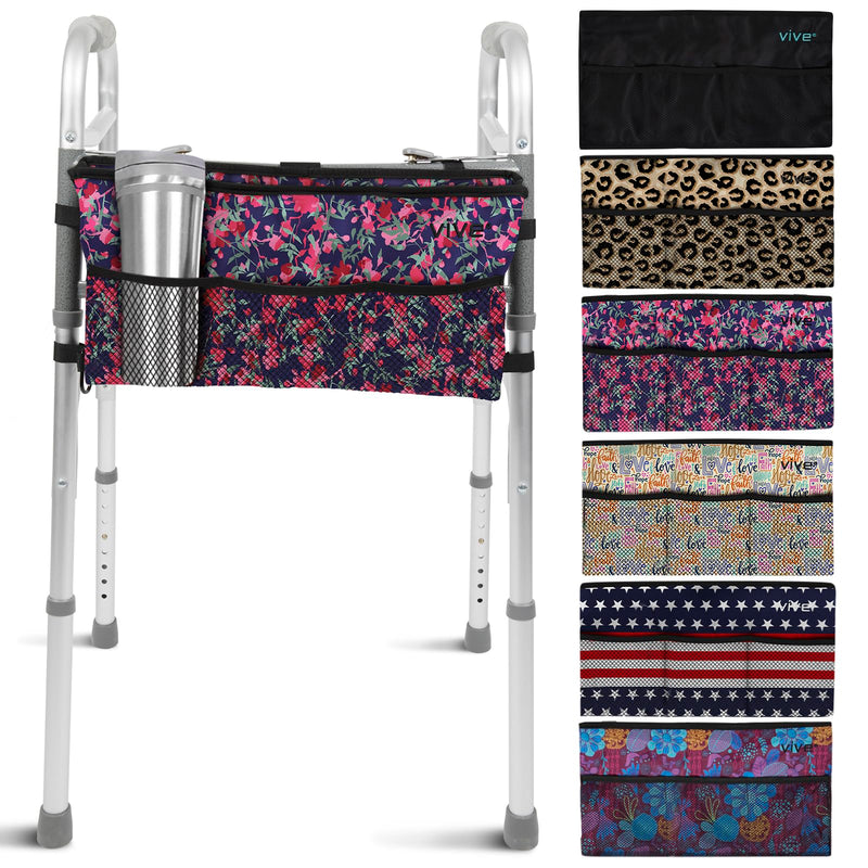 [Australia] - Vive Walker Bag - Accessories Wheelchair Basket Pouch (Water Resistant) - Seniors Caddy Accessory Attachment for Folding, Rolling Walkers - Carry Storage Carrier Tote - Lightweight, Universal Size Pink Floral 