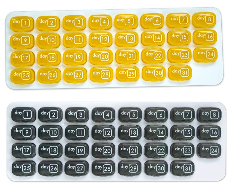 31 Day Monthly Pill Organizer with Daily Removable Pods - Grey (2 Pack, Yellow & Grey)