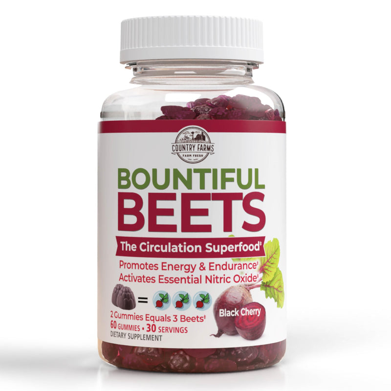 [Australia] - COUNTRY FARMS Bountiful Beets Gummies, Circulation Superfood, Promotes Energy and Endurance, Nitric Oxide Booster, 30 Servings, White, 60 Count Black Cherry 60 Count (Pack of 1) 