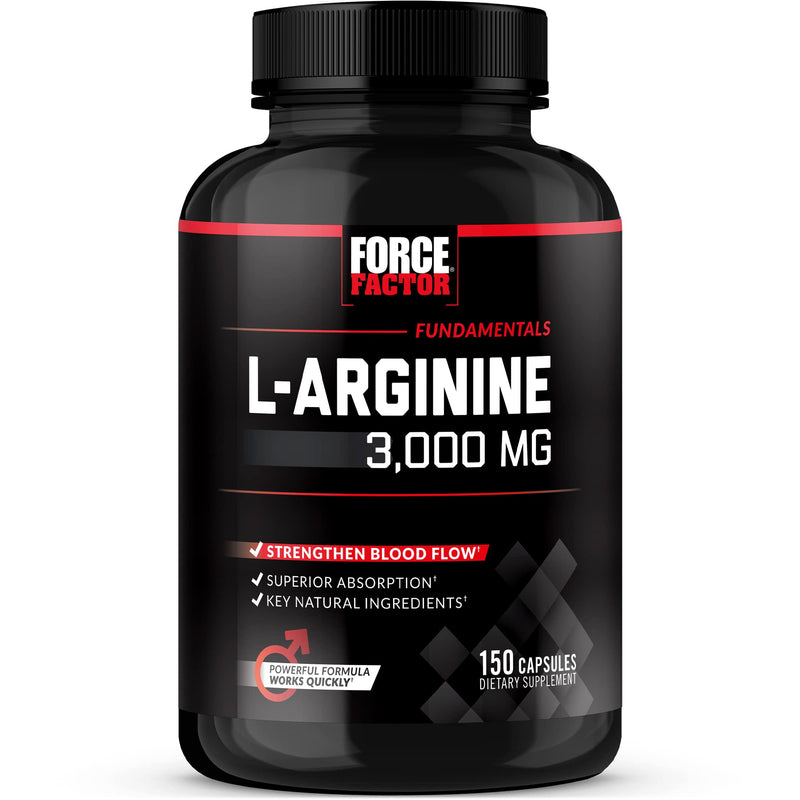 [Australia] - FORCE FACTOR L-Arginine Nitric Oxide Supplement with BioPerine to Help Build Muscle and Support Stronger Blood Flow, Circulation, Nutrient Delivery, and Pumps, L-Arginine 3000mg, 3g, 150 Capsules 150 Count (Pack of 1) 