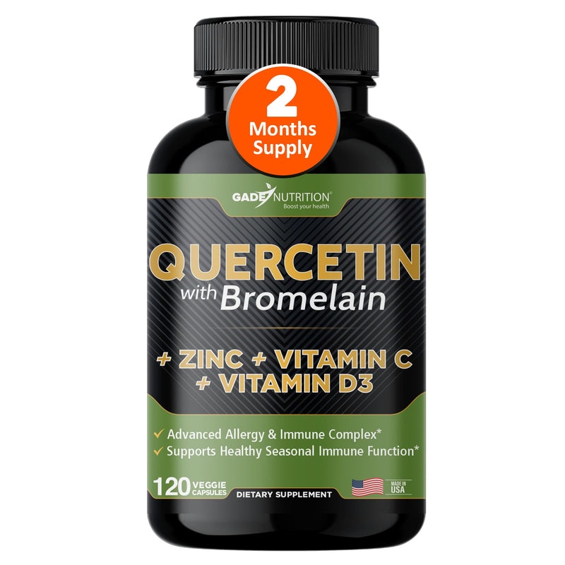 [Australia] - Quercetin with Vitamin C and Zinc - Quercetin 500mg - Quercetin with Bromelain - Zinc Quercetin - 120 Veggie Caps. Quercetin Supplements + Vitamin D3 (Non-GMO, Gluten-Free, Vegan) 2 Month Supply 120 Count (Pack of 1) 