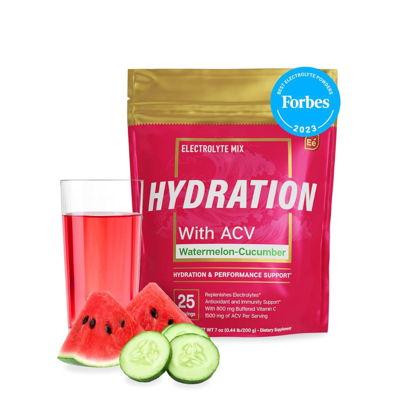Essential Elements Hydration Packets - Watermelon Cucumber Pack - Sugar Free Electrolytes Powder Packets - 25 Stick Packs of Electrolytes Powder No Sugar - Hydration Drink - with ACV & Vitamin C 25 Servings (Pack of 1)