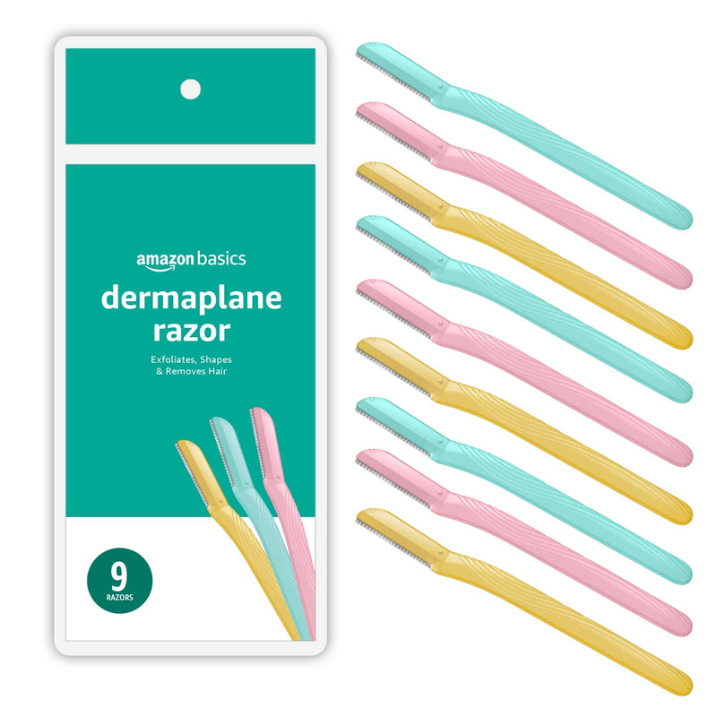 [Australia] - Amazon Basics Women's Multipurpose Exfoliating Dermaplaning Tool, Eyebrow & Facial Razor, Includes Blade Cover, Multicolor, 9 Count 9 Count (Pack of 1) 