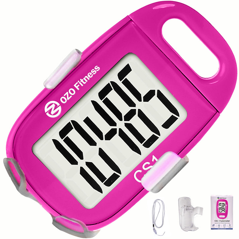 [Australia] - OZO Fitness Clip-on 3D Pedometer for Walking Steps Counter with Lanyard, Simple Exercise Tracker for Women and Seniors with Large Accurate Digital Display, Portable Minimalist Sports Monitor Steps Count Only Pink 