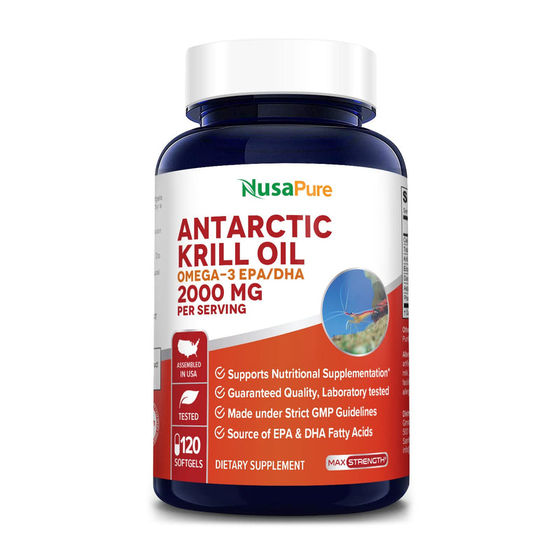 [Australia] - NusaPure Antarctic Krill Oil 2000 mg 120 Softgels, Omega-3 EPA 360mg, DHA 240mg, Astaxanthin Supplement Sourced from Krill 800ppm 