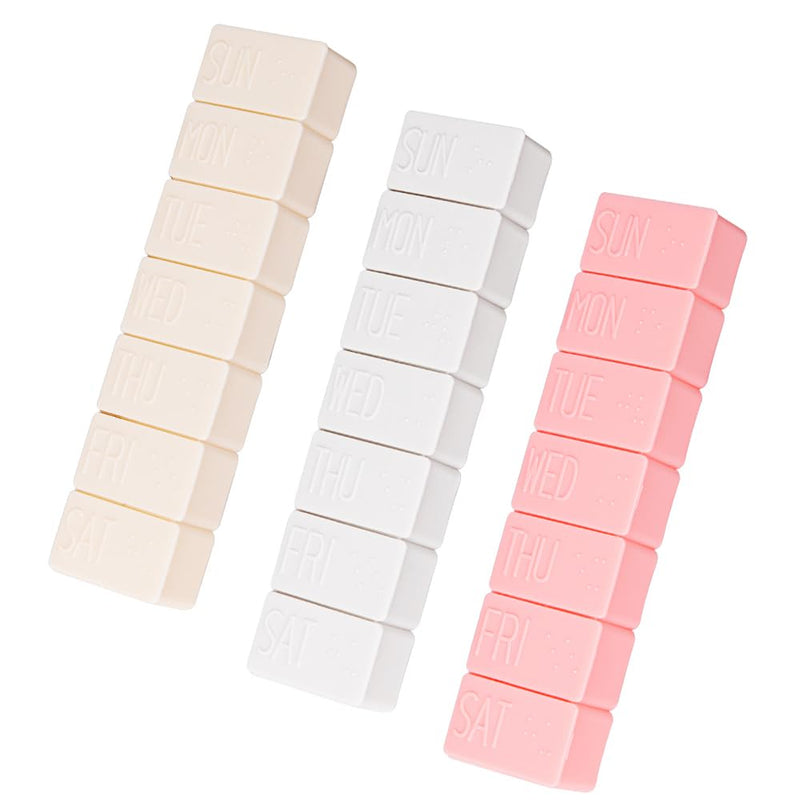 3Pack Weekly Pill Organizer,Extra Large 7 Days Cute Pill Cases Travel Daily Pill Box for Vitamin Medicine Fish Oil, Calcium Tablets Supplements Pink + Grey + White