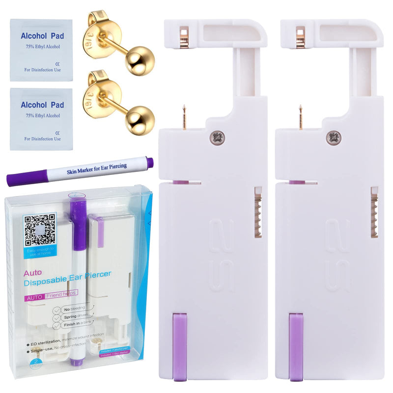[Australia] - 2PCS Disposable Ear Piercing Kit Ear Piercing Gun Self Use Ear Piercings Kit Cartilage Piercing Gun with Hypoallergenic Earrings(3mm Ball,24kt Gold) 3.0mm 