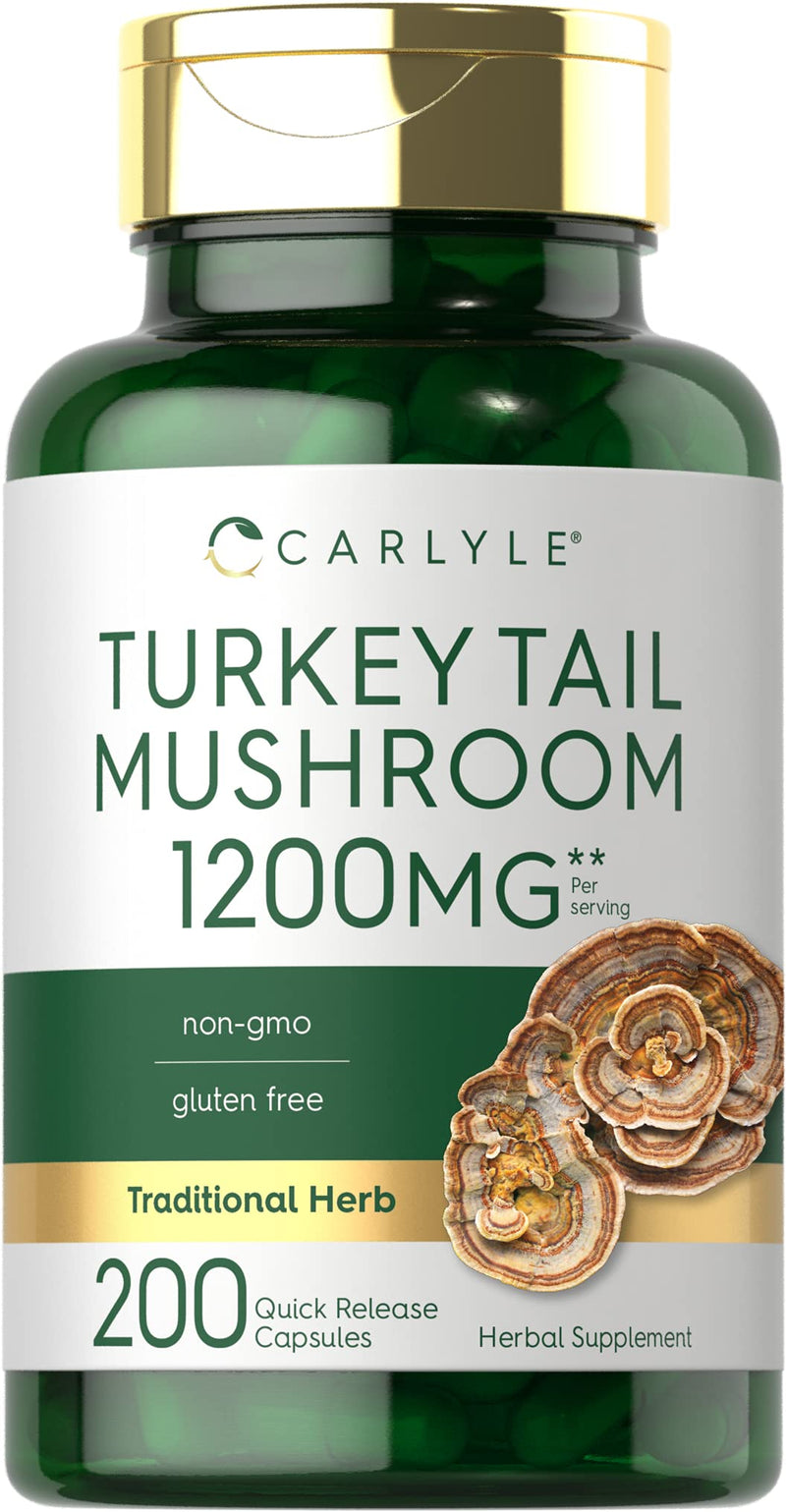 [Australia] - Carlyle Turkey Tail Mushroom Capsules | 1200mg | 200 Count | Non-GMO & Gluten Free Extract 