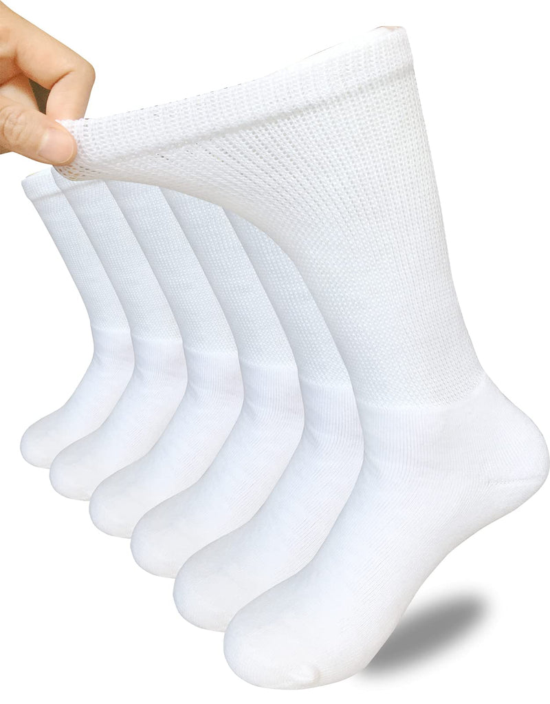 [Australia] - Men Diabetic Socks Extra Wide Non Binding Crew Sock Cushioned Moisture Wicking Socks Loose Top Edema Thick Ankle 3 Pairs One Size A-white (3 Pairs) 