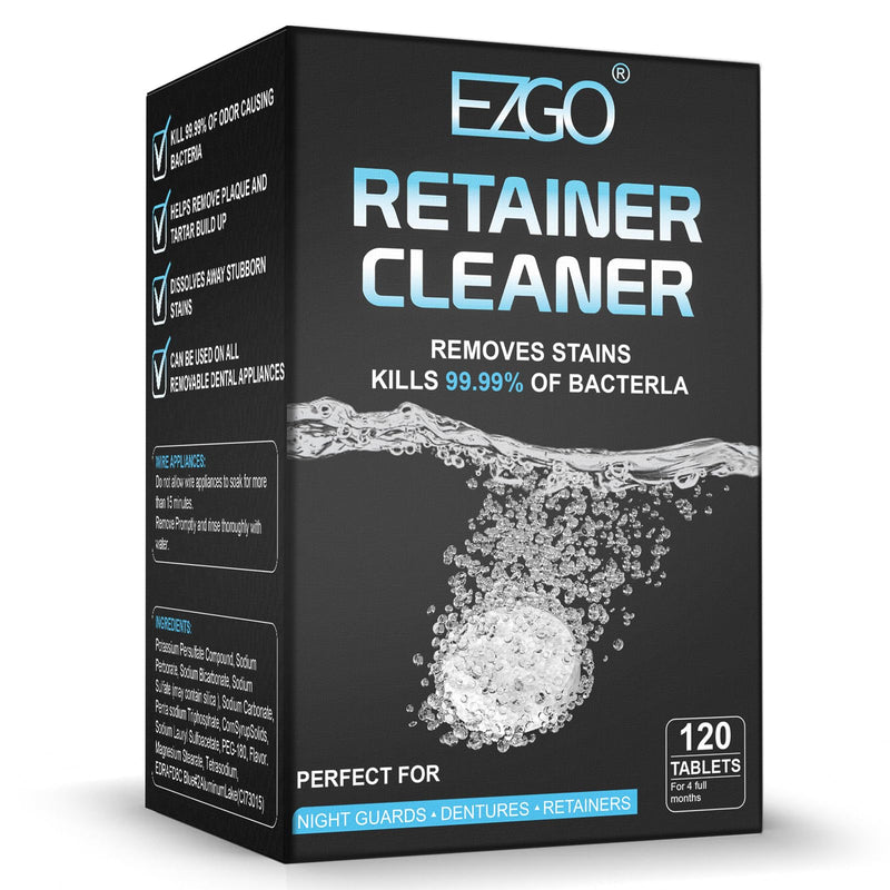 [Australia] - EZGO Retainer Cleaner Tablets, Denture Cleaning Tablets for Mouth Guard, Night Guard and Removable Dental Appliances, Removes Stains, Bad Odor, Plaque in 3 Minutes, 4 Months Supply (120 pcs) 