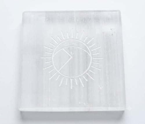 Selenite Etched Charging Plate Crystal Healing Gift Positive Energy Peace Meditation Wellness