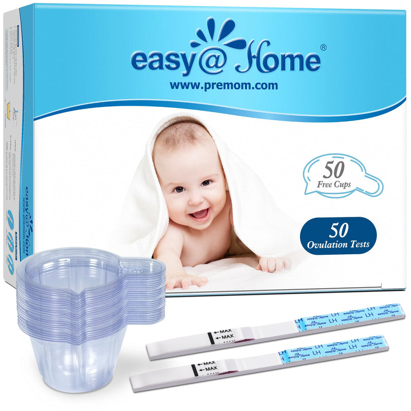 Easy@Home Ovulation Predictor Kit, 50 LH Test Strips with 50 Urine Cups | Fertility Test Strips for Women (Width of 5mm), Designed for At-Home LH Monitoring, Daily Cycle Tracking 50 Count (Pack of 1)