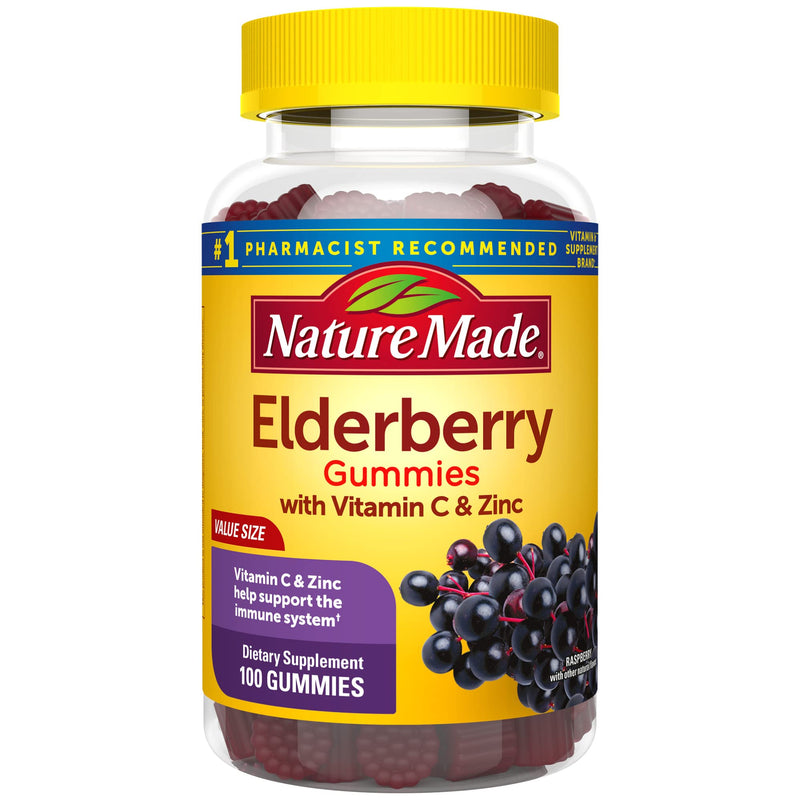 [Australia] - Nature Made Elderberry with Vitamin C and Zinc, Dietary Supplement for Immune Support, 100 Gummies, 50 Day Supply Raspberry 100 Count (Pack of 1) 