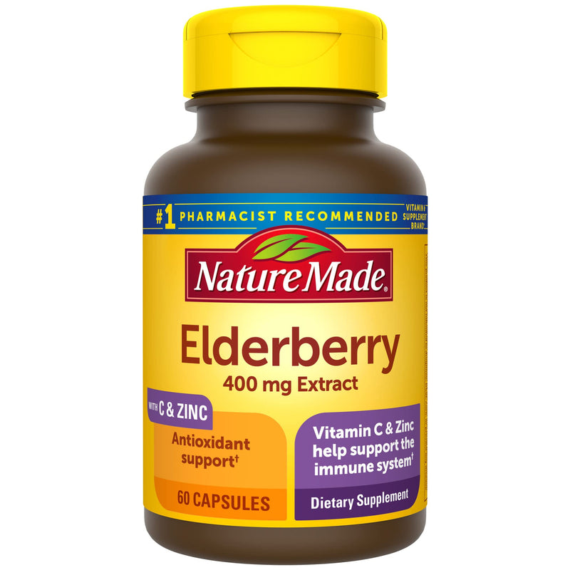 [Australia] - Nature Made Elderberry 400 mg Extract with Vitamin C and Zinc, Dietary Supplement for Immune Support, 60 Capsules, 60 Day Supply 