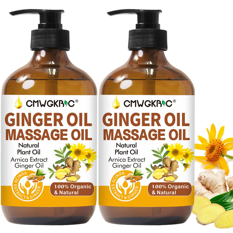 [Australia] - 2 Pack Ginger Oil Lymphatic Drainage Massage,Belly Drainage Ginger Oil-Warming Tired Sore Muscle Ginger Massage Oils With Natural Arnica Extract,Grapeseed Oil,Vitamin E Massage Oil for Massage Therapy 