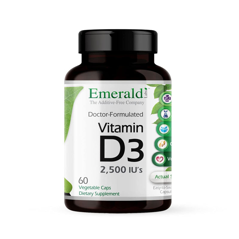 EMERALD LABS Vitamin D3 2,500 IU's, 60 Vegetable Capsules (60-Day Supply) | Supports Bone, Teeth, Muscle, Heart & Immune Health* 60 Count (Pack of 1)