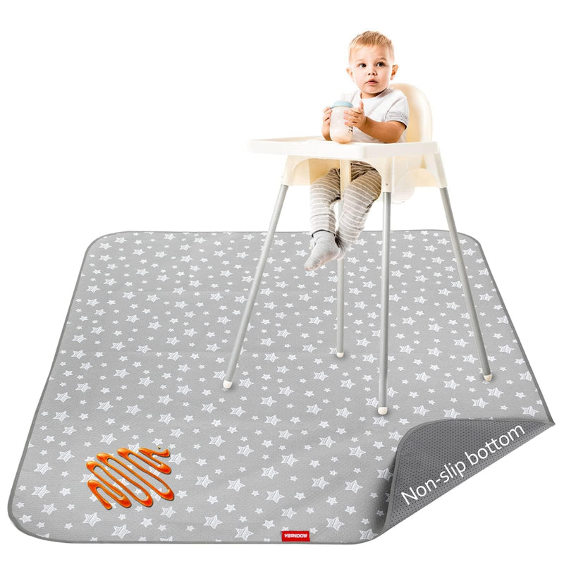 [Australia] - Splat Mat for Under High Chair, Non Slip Waterproof Mealtime Floor Mats Washable Portable Picnic Splash Mat for Baby Art/Craft/Playtime, 42X46 Inch - Grey Star 