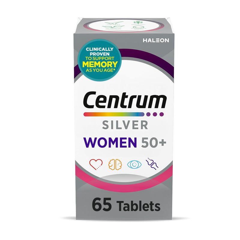 Centrum Silver Women's Multivitamin for Women 50 and Over, 65 Tablets | Contains Vitamin D3, B Vitamins, Calcium, and Antioxidants, Non-GMO Ingredients, Supports Memory and Cognition, GLP-1 Support 65 Count (Pack of 1)