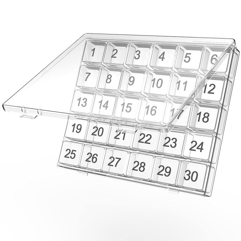 Monthly Pill Organizer - 30 Day Pill Box - Easy to Open - Large Compartments - Portable Case for Travel, Medicine Organizer for Vitamins (White) White