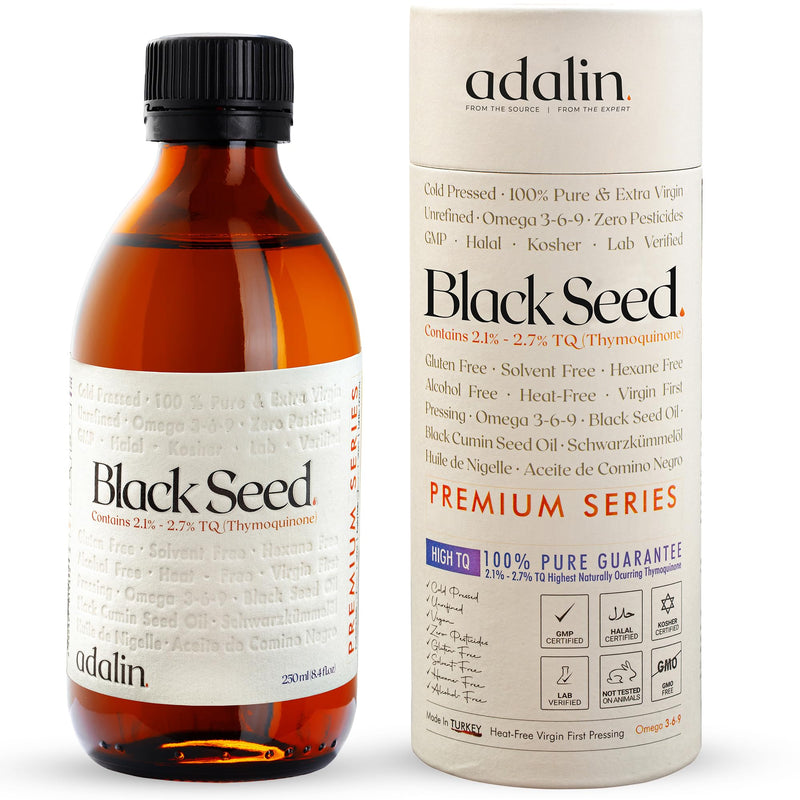 [Australia] - ADALIN Black Seed Oil Liquid 8.4 fl oz | Nigella Sativa Seed Oil | High Thymoquinone | Cold Pressed | Glass Bottle | Blackseed | Vegan | Gluten Free 2 Piece Set 
