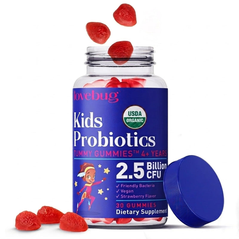 LOVEBUG Kids Probiotic Gummies – Organic Chewable Probiotics for Kids Aged 4+, Soil-Based Children’s Probiotic for Gut Health, Constipation, Digestive & Immune Support, Vegan, 30 Chews, Strawberry 30 Count (Pack of 1)