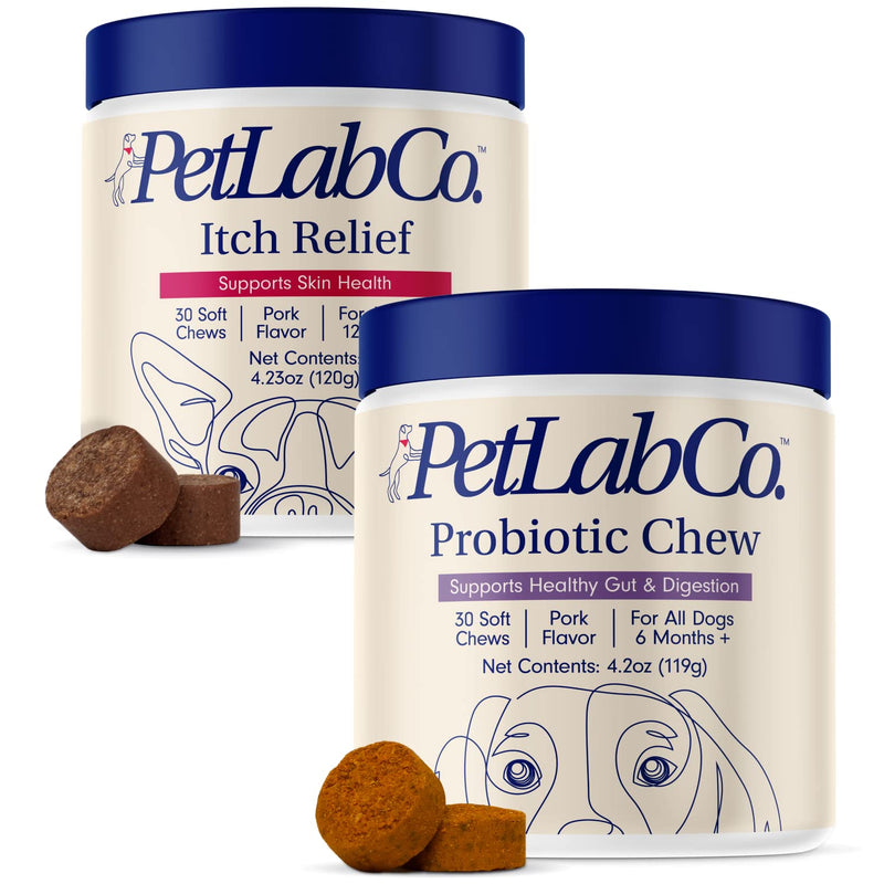 PetLab Co. Dog Itchy Skin Bundle: Soft Chew Dog Probiotics for Gut Health, Itchy Skin, Seasonal Allergies 30 Count & Dog Itch Relief Chews for Dry, Itchy Skin & Coats 30 Count - PawsPlanet Australia