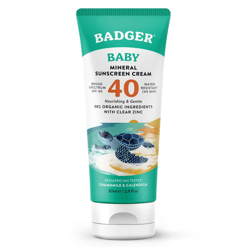 [Australia] - Badger SPF 40 Baby Reef Safe Natural Mineral Sunscreen Cream with Clear Zinc Oxide, Broad Spectrum & Water Resistant, Chamomile, 2.9 Fl Oz 2.9 Fl Oz (Pack of 1) 