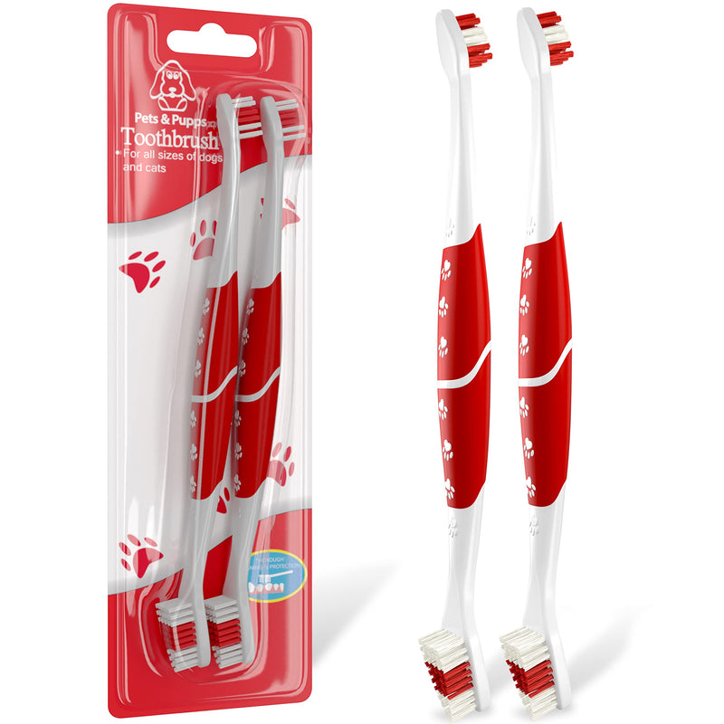 [Australia] - Pet Toothbrush for Dogs, Cats with Soft Bristles - Easy Teeth Cleaning & Dental Care, Non Slip Dual Head Dog Toothbrush for Medium & Large Pets, Toothpaste Not Included, Pack of 2 Pack of 2(red) 
