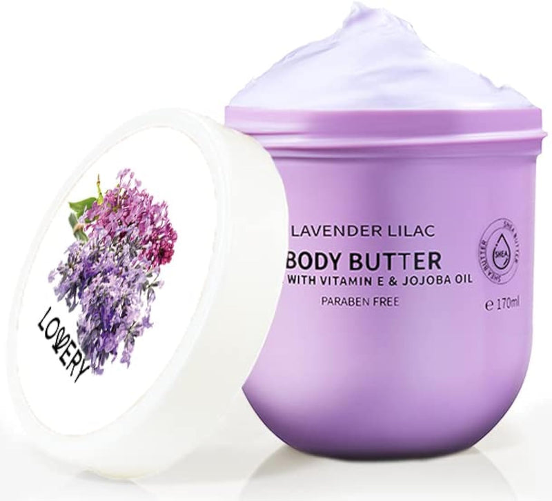 Lavender Lilac Body Butter - Shea Cream with Jojoba Oil & Vitamin E - Hydrating Natural Moisturizer for Hands - 5.74 Fl Oz 5.74 Ounce (Pack of 1)