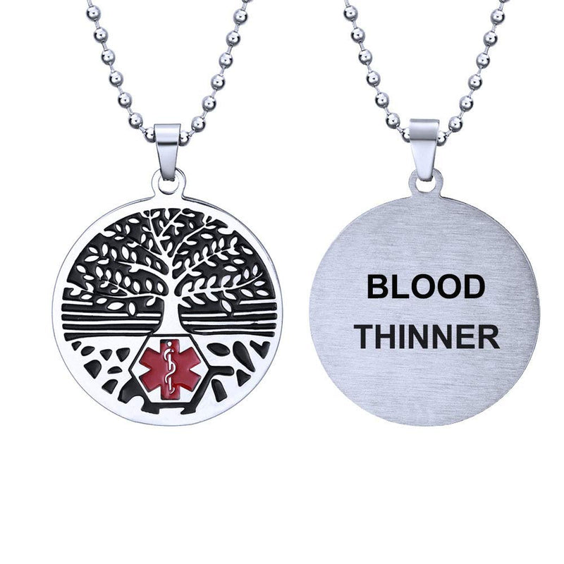 [Australia] - Stainless steel tree of life medical alert ID emergency first aid necklace BLOOD THINNER 