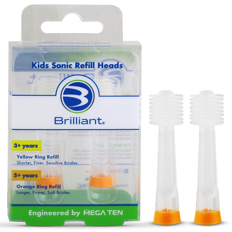[Australia] - Brilliant Oral Care Kids Sonic Toothbrush Soft Replacement Heads, for Children Ages 5+, Orange, 2 Pack 2 Count (Pack of 1) Orange (Soft Bristles) 