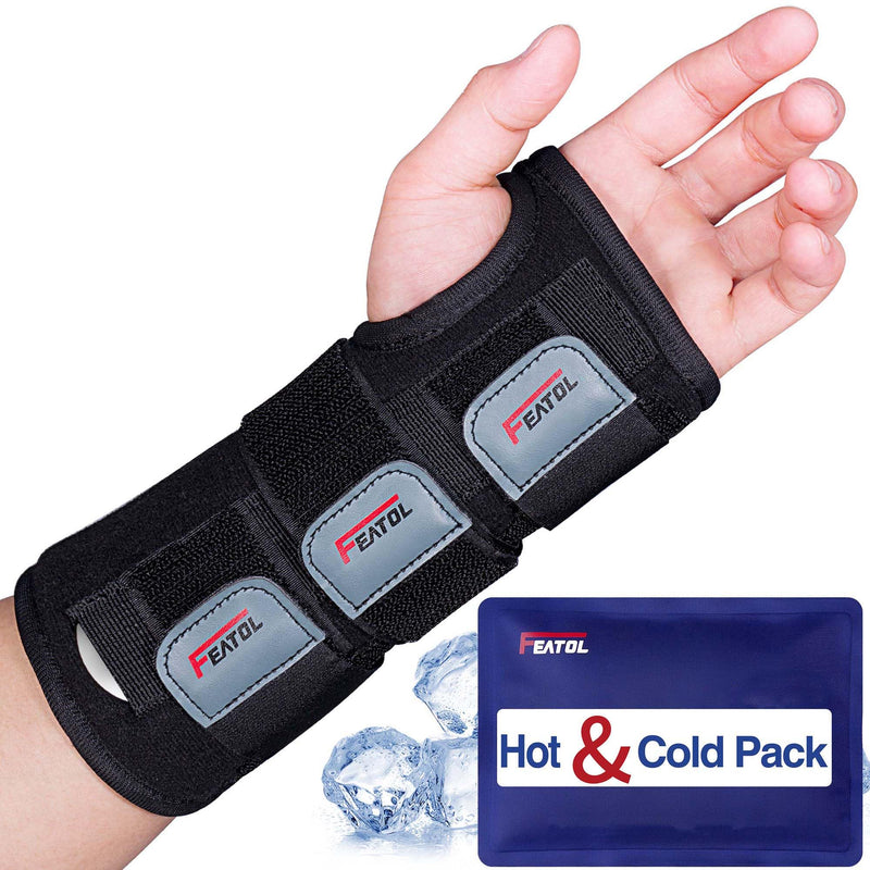 [Australia] - FEATOL Wrist Brace Carpal Tunnel, Night Support Brace with Wrist Splint, Adjustable Straps, Hot/Ice Pack for Women and Men, Left Hand, Medium/Large, Tendinitis, Arthritis, Pain Relief Medium/Large (Pack of 1) Left Hand-Gel Pack-Black 