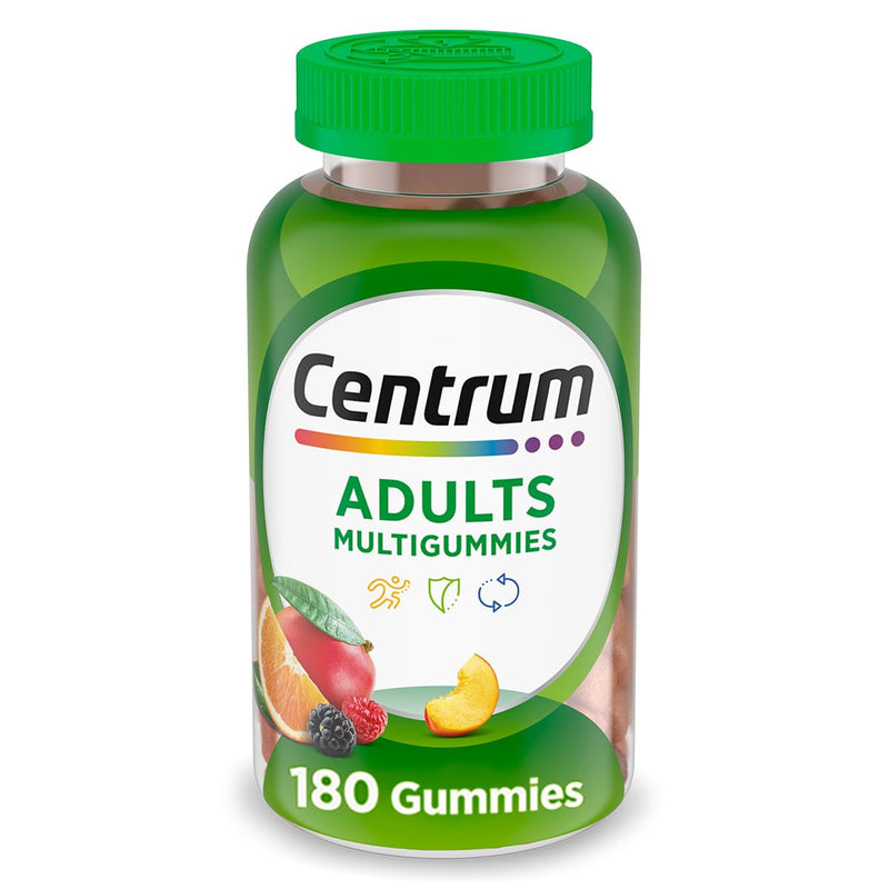 Centrum MultiGummies for Adults, Assorted Fruit Flavors, 180 Count | Contains B Vitamins, Vitamin C, Vitamin E and Antioxidants, Supports Healthy Immune Response, GLP-1 Support New 180 Count (Pack of 1)