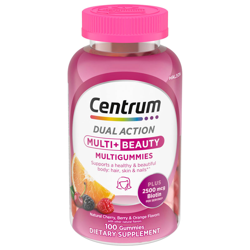 Centrum Multivitamin Gummy, 100 Count (Pack of 1) | Beauty Dual Action Multivitamin, Specially Designed with Biotin for Healthy Hair, Skin and Nails, GLP-1 Support 100 Count (Pack of 1)