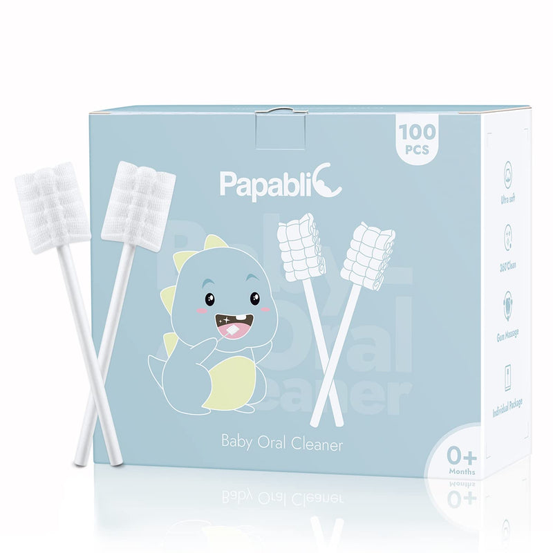 [Australia] - Papablic Baby Tongue Cleaner, Baby Oral Cleaner, Disposable Infant Mouth Cleaner Newborn, Upgrade Gum Cleaner with Paper Handle or Infants Ages 0-2 Years, 100 Pack 1 Count (Pack of 100) 
