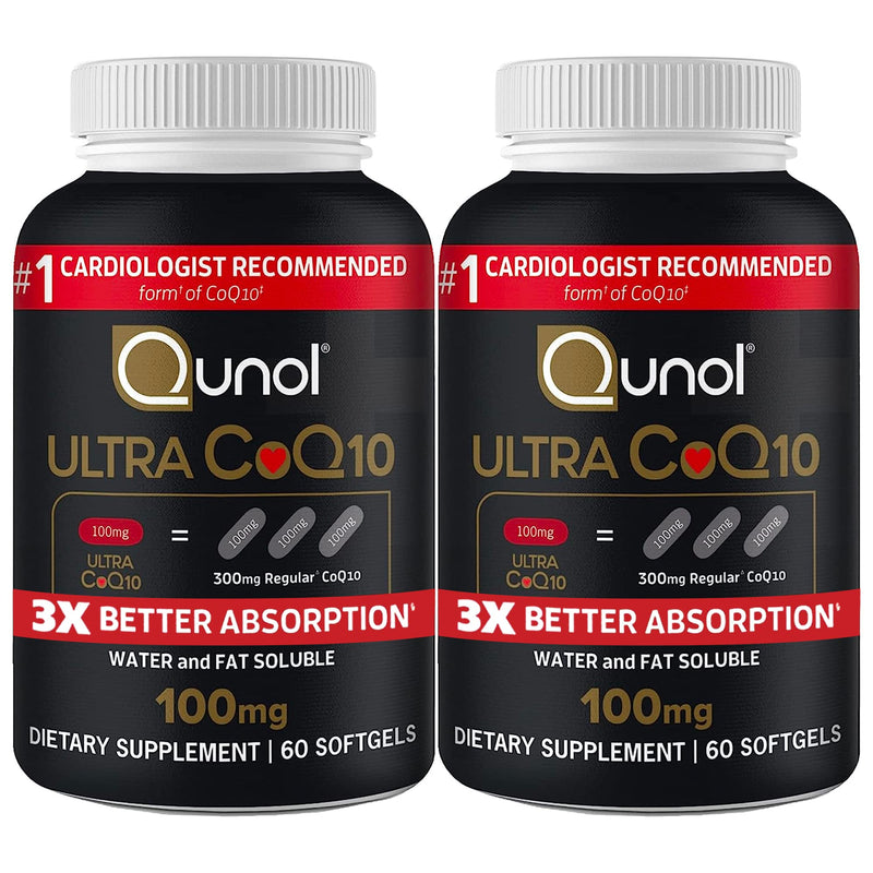 [Australia] - Qunol CoQ10 100mg Softgels, Ultra CoQ10 100mg, 3x Better Absorption, Antioxidant for Heart Health & Energy Production, Coenzyme Q10 Vitamins and Supplements, 4 Month Supply, 60 Count (Pack of 2) 