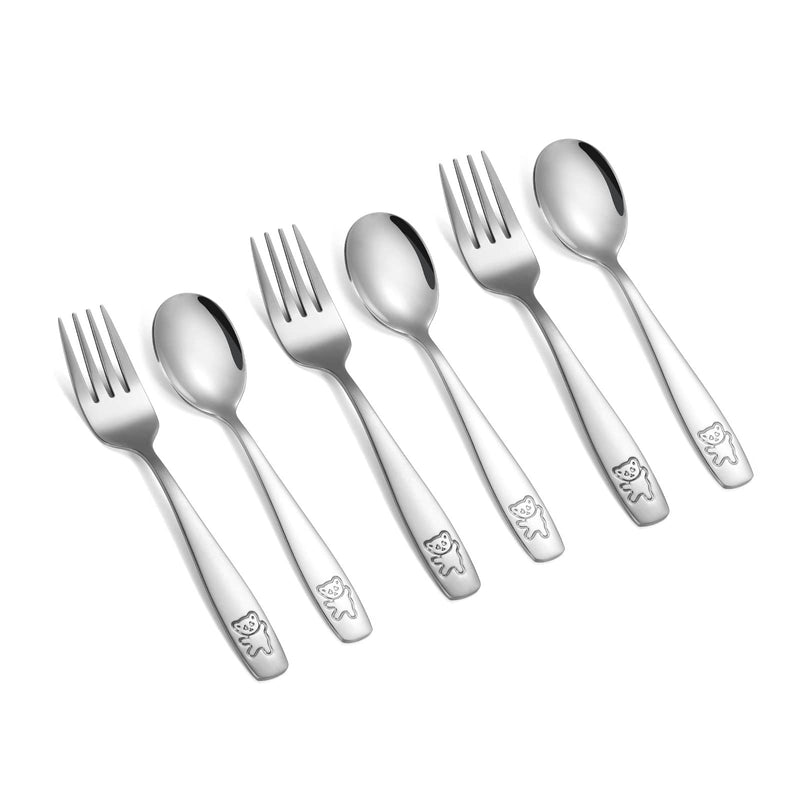[Australia] - Pimoys 6 Pieces Toddler Utensils Kids Silverware Stainless Steel Toddler Forks and Spoons Set, Metal Children's Safe Flatware Kids Cutlery Set, 3 x Child Forks, 3 x Children Spoons 