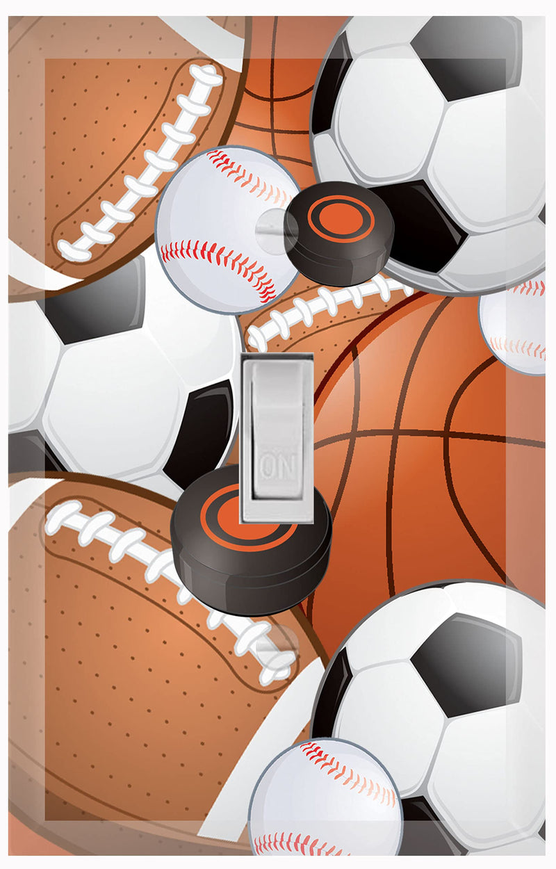 [Australia] - Kids Sports Decor Light Switch Cover Plate Soccer, Football, Baseball, Hockey Decorative Nursery Teen Toddler Room Bedroom Bathroom Playroom DIY Wall Decoration (Sports) 