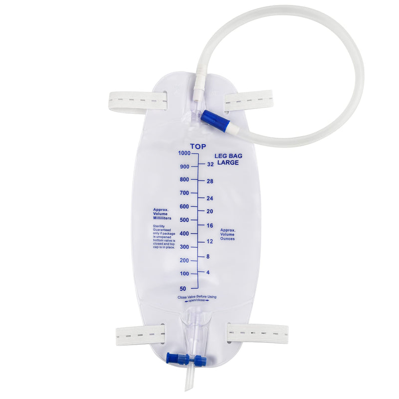 [Australia] - 3 Pack Easy-Tap Catheter Leg Bag Urinary Drainage Bag, 1000ml, Anti-Reflux Valve, Cloth Straps, Easy Flip Drain ，18” Tubing 