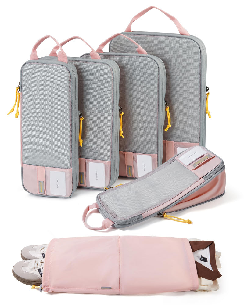 BAGSMART Compression Packing Cubes for Travel Essentials | 14 Set /6 Set /4 Set/2 Set, Lightweight, Durable Baby Pink Set of 6