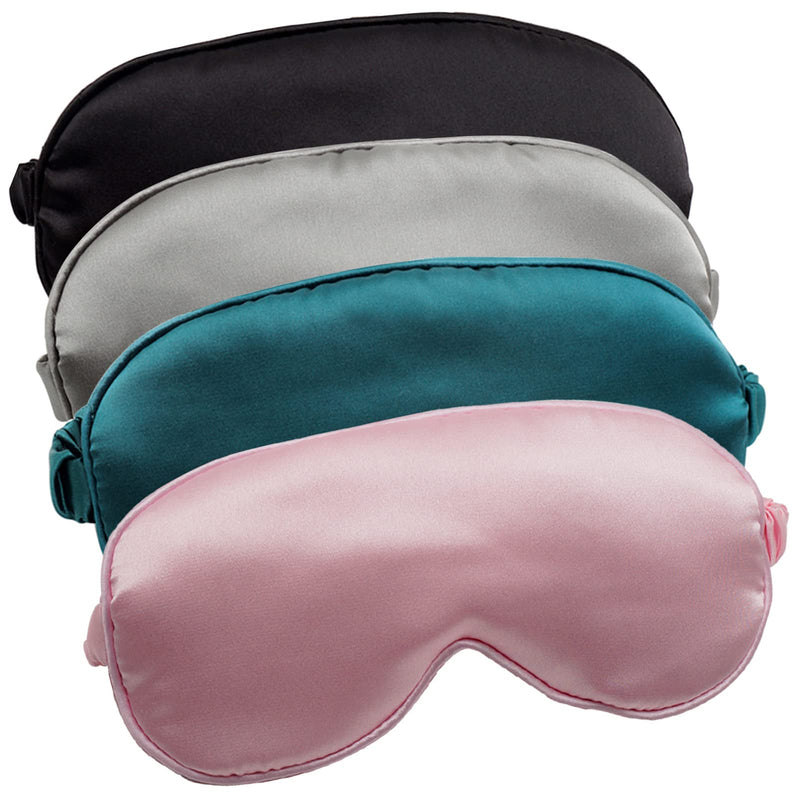 [Australia] - Sleep Mask 4 Pack Silk Eye Cover Soft Satin Blindfold Elastic Strap Night Eyeshade Travel Nap for Women Men Black, Silver, Pink and Dark Green 