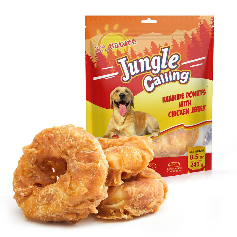 Jungle Calling Dog Treats Long Lasting, Rawhide Chews for Dogs, Chicken Wrapped Rawhide Donuts, Chewy Snacks for Medium Large Dogs Chicken Rawhide Donuts - PawsPlanet Australia