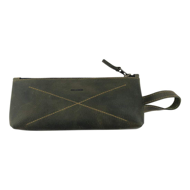 Hide & Drink, Carry-On Toiletry Bag, Pen and Pencil Case, Cable Organizer, Storage for Utensils, Travel Essentials, Full Grain Leather, Handmade, Dark Jade
