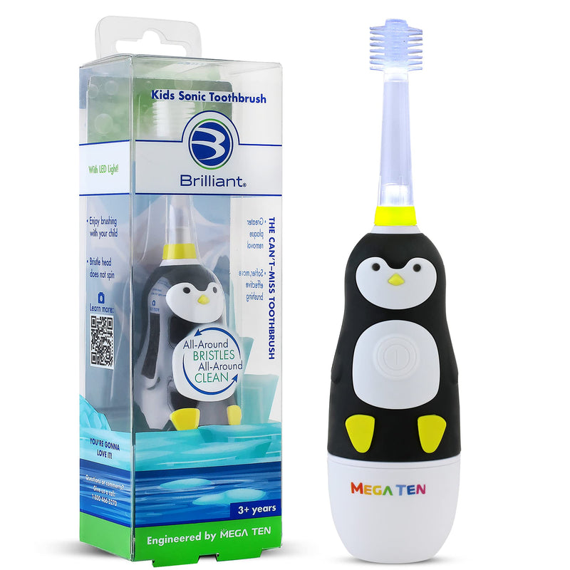 Brilliant Kids Sonic Toothbrush Characters – Kids Electric Toothbrush with Flashing Lights and Fine Bristles - Fun Brushing for Parent and Child, Ages 3-8 (Penguin) Penguin